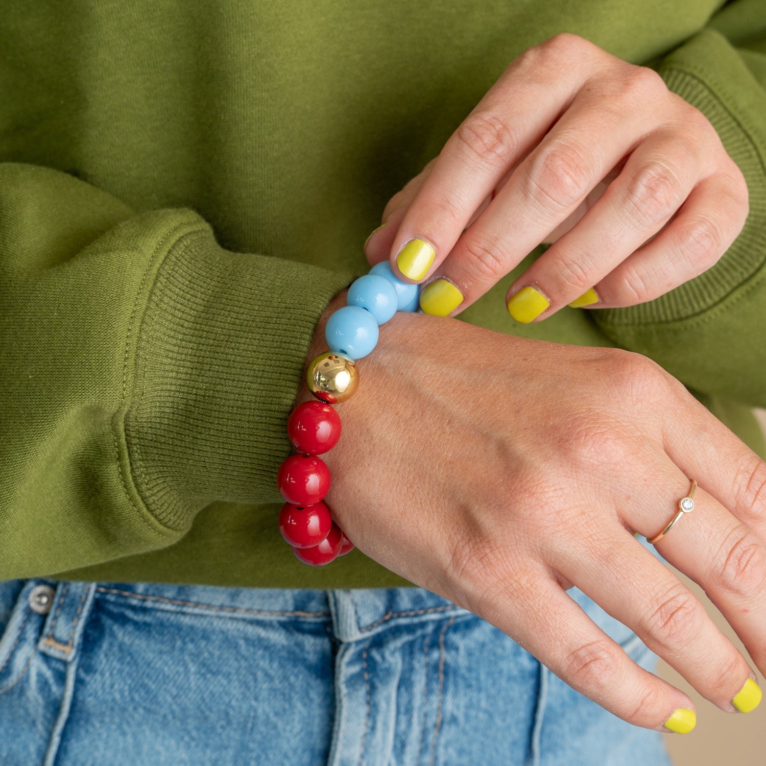 Bold Beads Armband Two Tone | Sky & Cherry