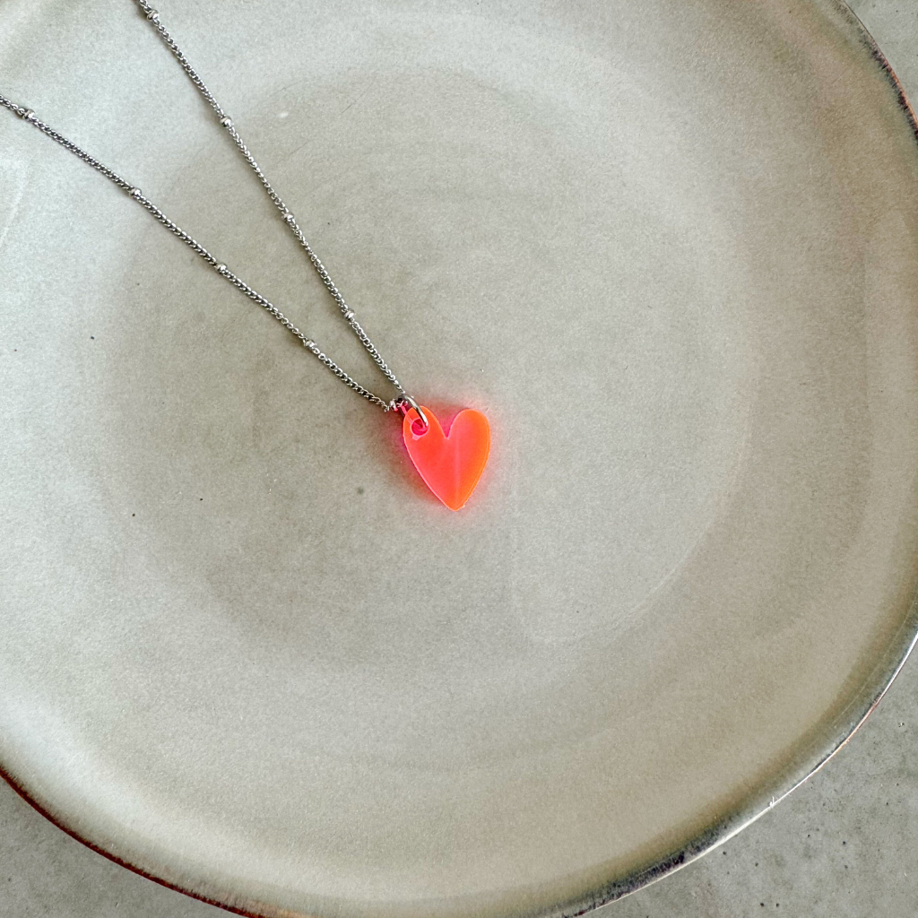 Ketting Lume Charms | Heart Neon Pink Silver