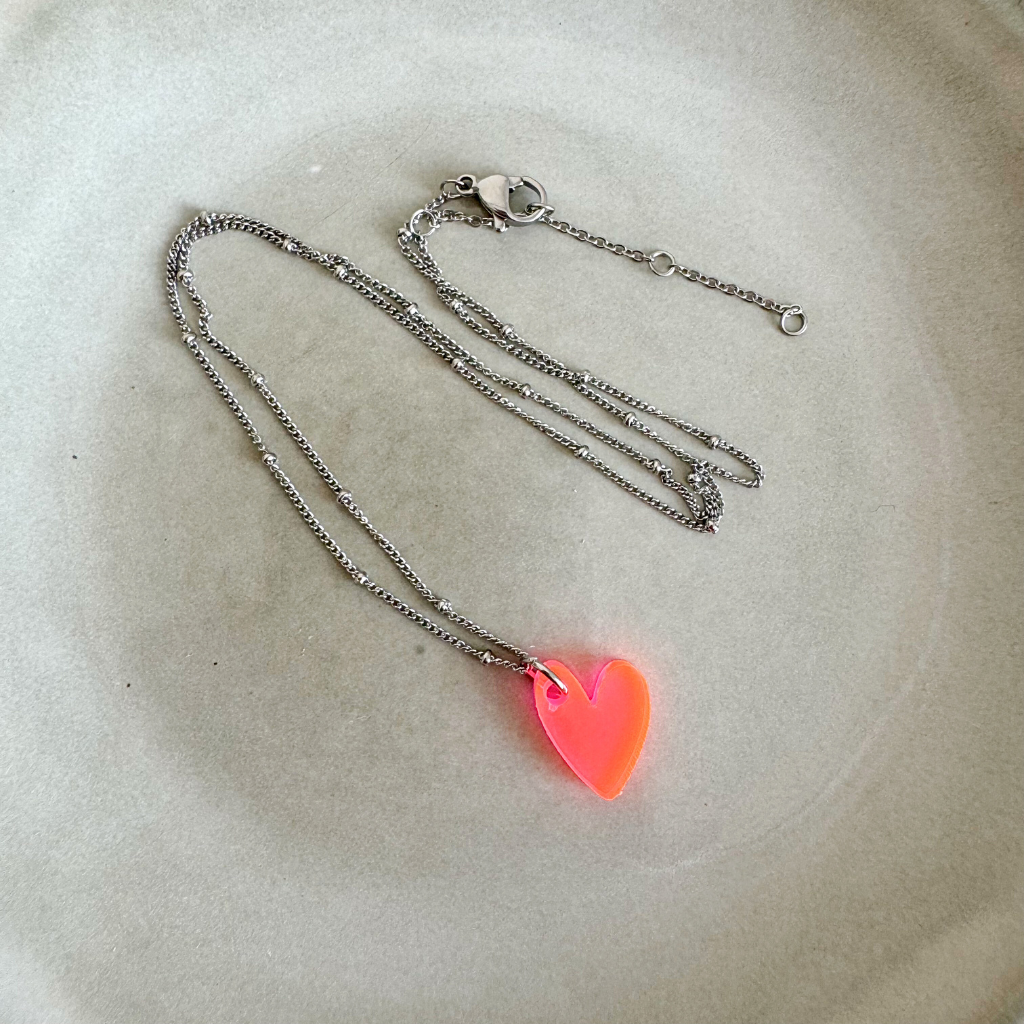 Ketting Lume Charms | Heart Neon Pink Silver