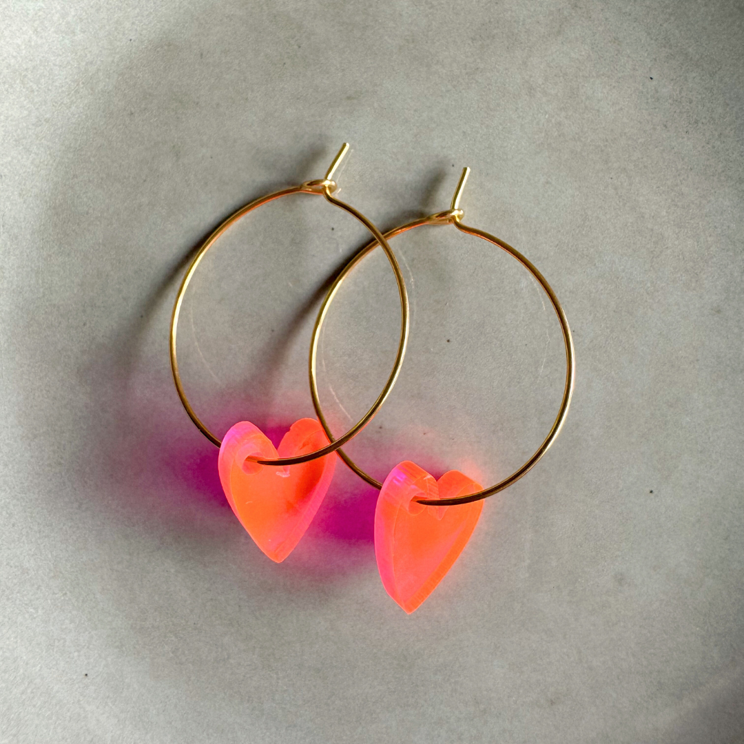 Oorbellen Hoops Lume Charms | Heart Neon Pink