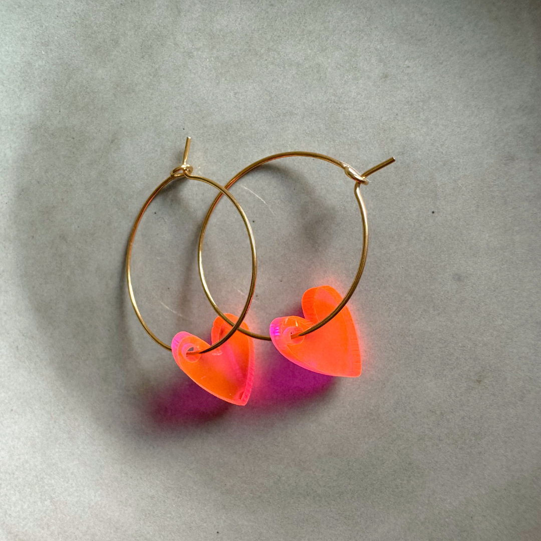 Oorbellen Hoops Lume Charms | Heart Neon Pink
