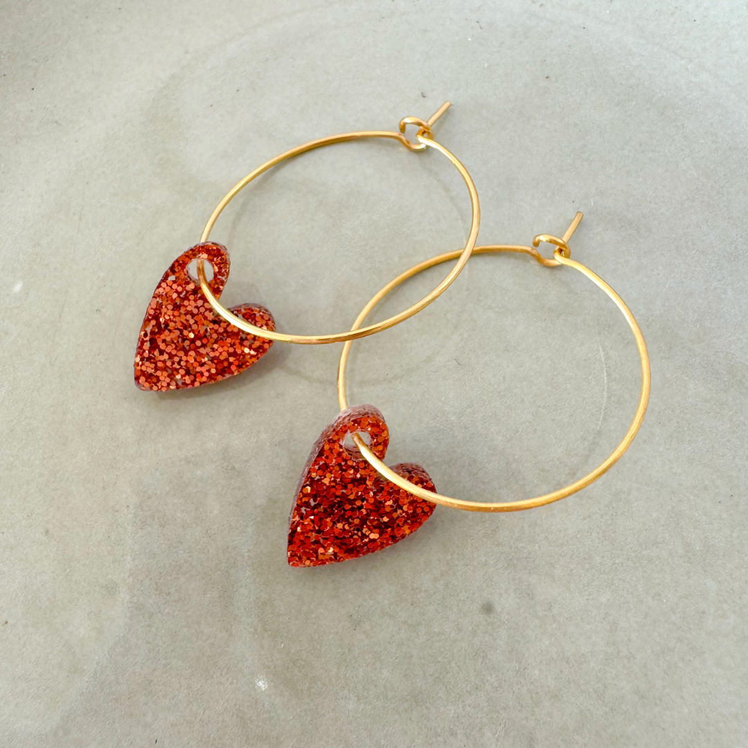 Oorbellen Hoops Lume Charms Glitter | Hearts - Copper