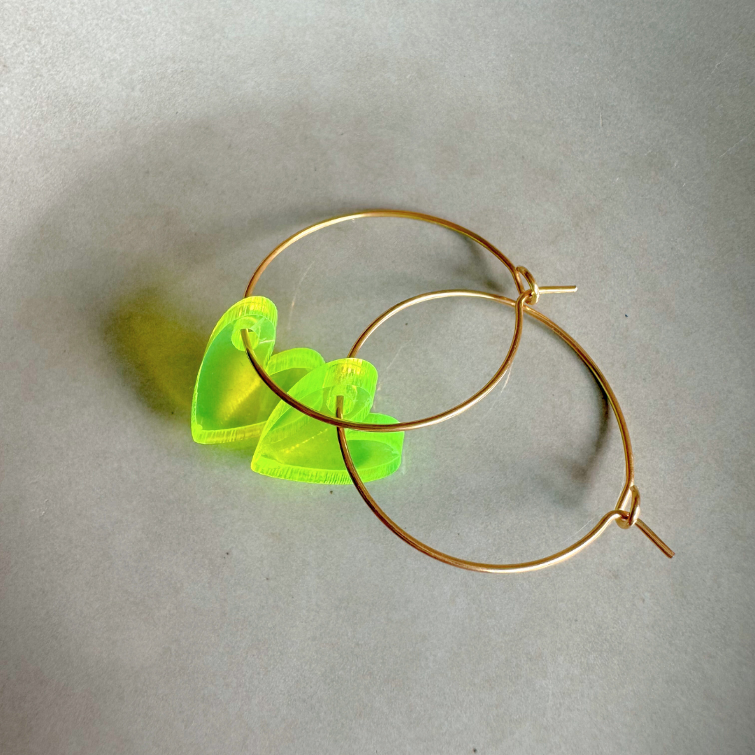 Oorbellen Hoops Lume Charms  | Heart Neon Yellow
