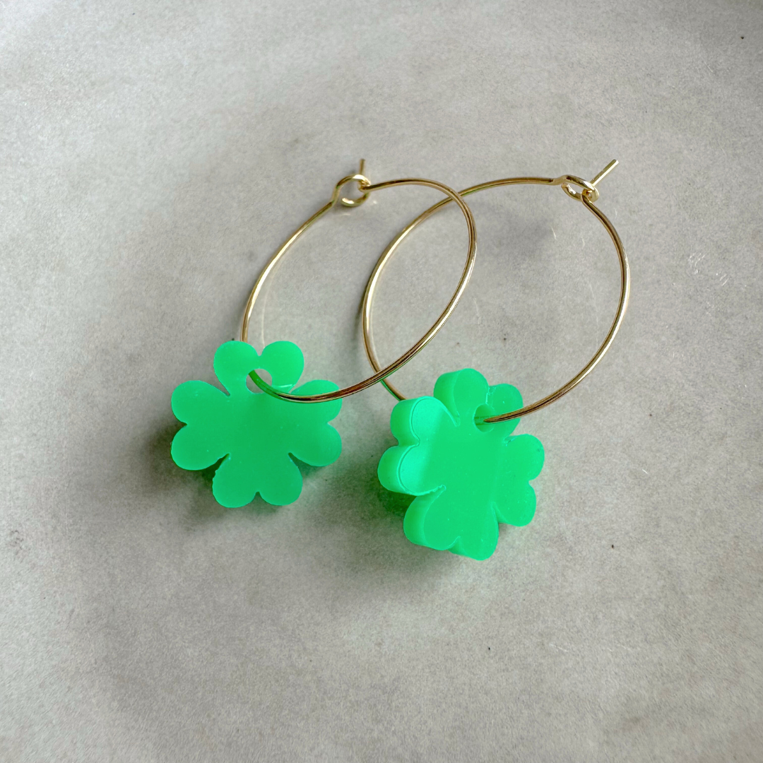 Oorbellen Hoops Lume Charms | Klavertje Green