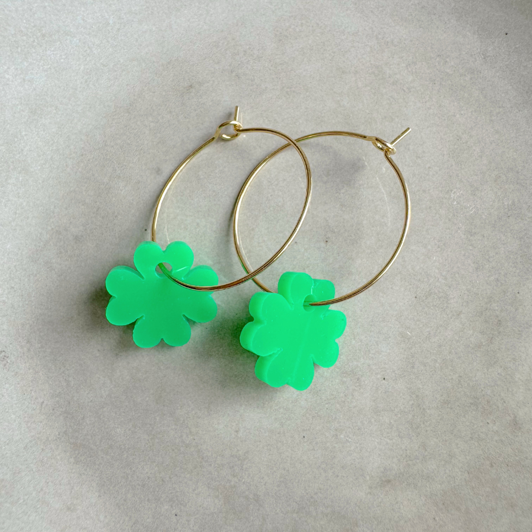 Oorbellen Hoops Lume Charms | Klavertje Green
