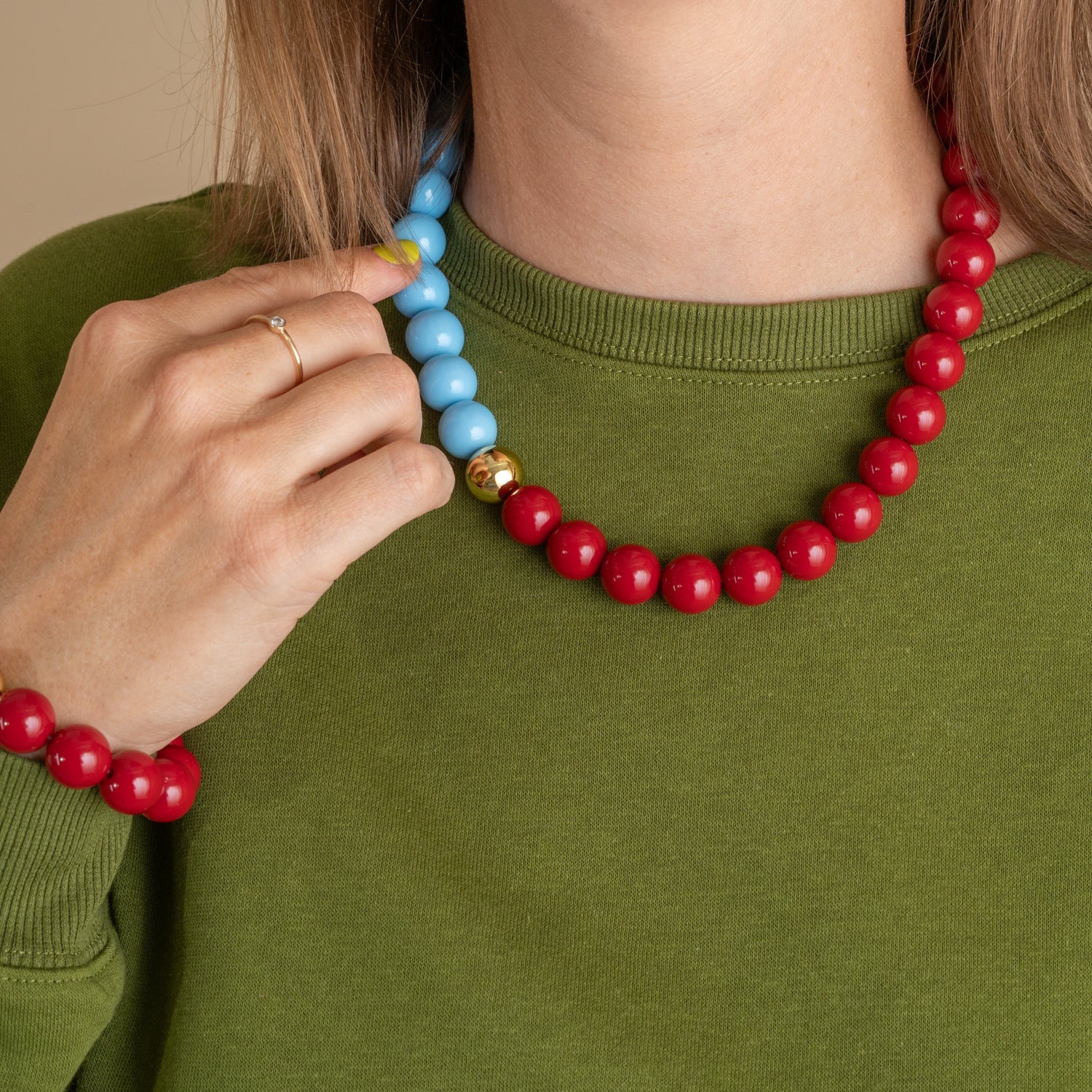 Bold Beads Ketting Two Tone | Sky &amp; Cherry