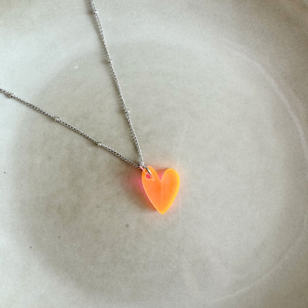Ketting Lume Charms | Heart Neon Orange Silver