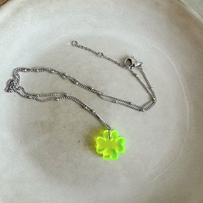 Ketting Lume Charms | Klavertje Neon Yellow Silver