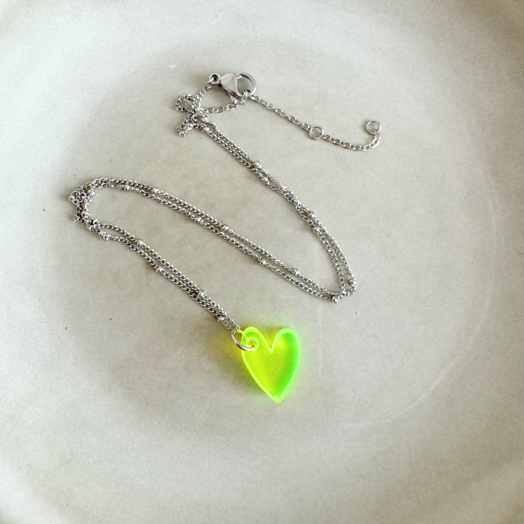 Ketting Lume Charms | Heart Neon Yellow Silver