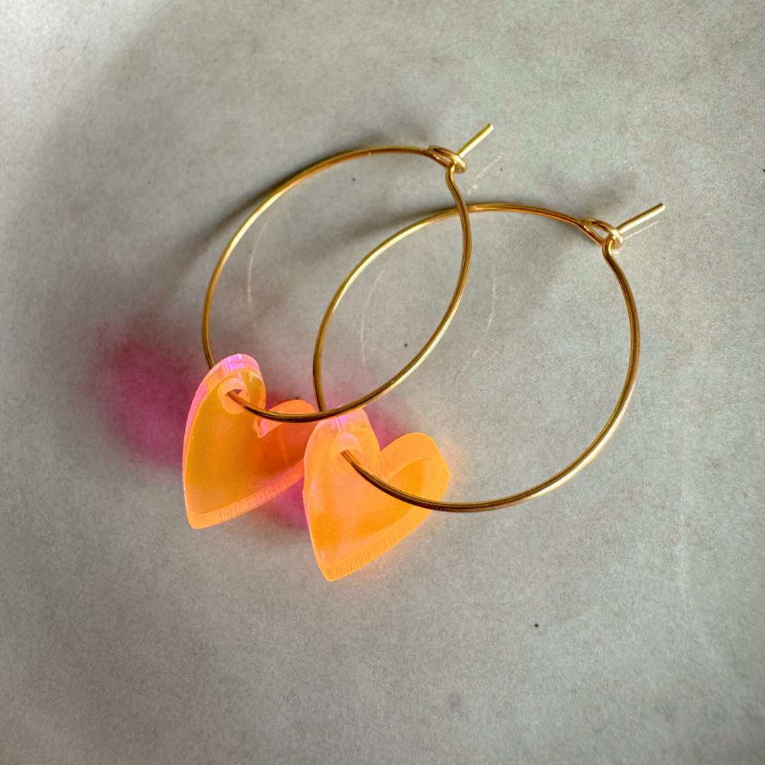 Oorbellen Hoops Lume Charms | Heart Neon Orange