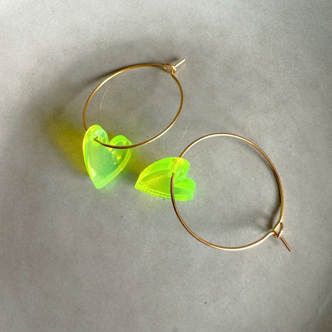Oorbellen Hoops Lume Charms  | Heart Neon Yellow