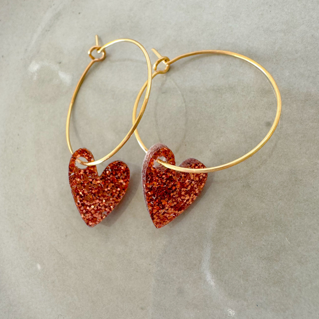 Oorbellen Hoops Lume Charms Glitter | Hearts - Copper