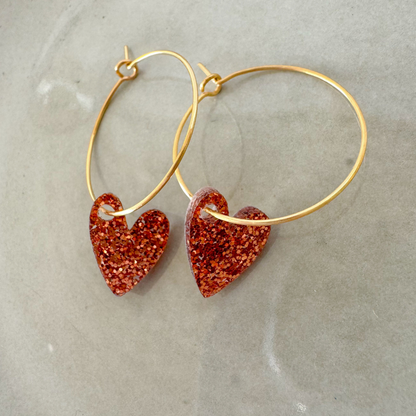 Oorbellen Hoops Lume Charms Glitter | Hearts - Copper