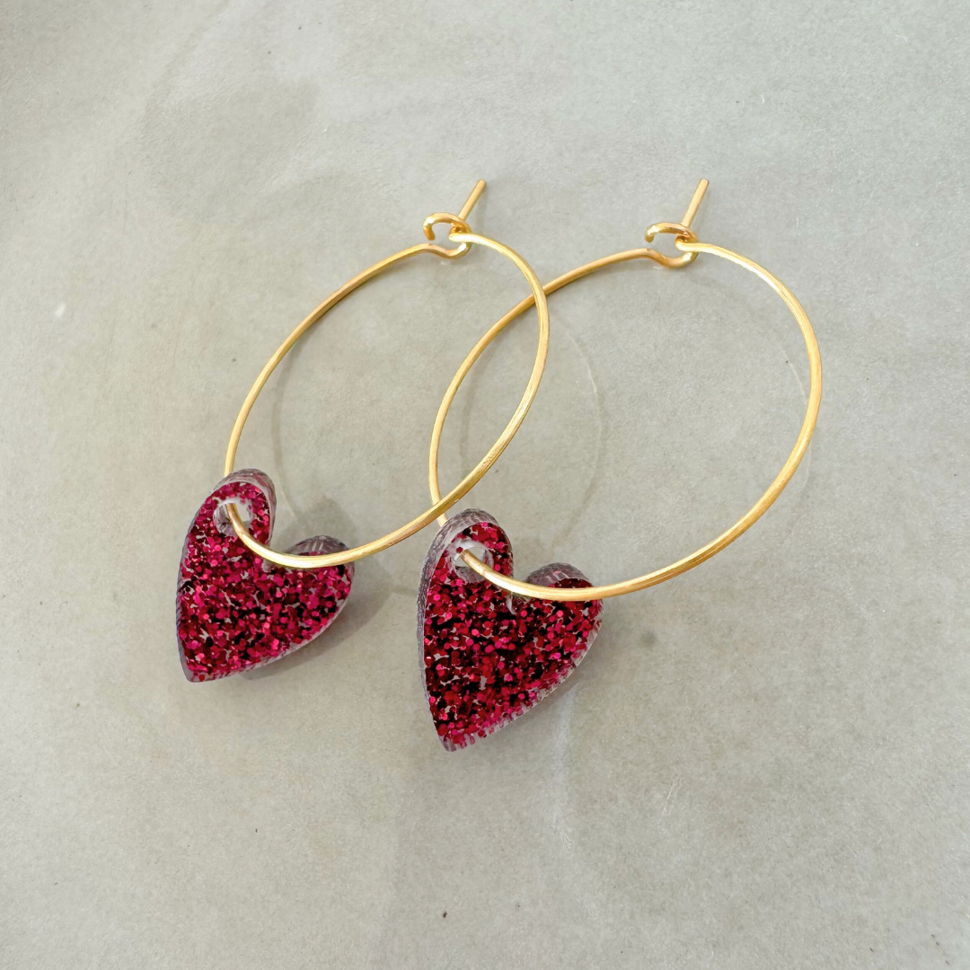 Oorbellen Hoops Lume Charms Glitter | Hearts - Wine