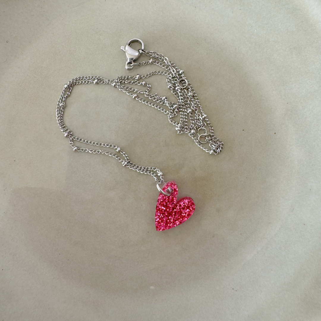 Ketting Lume Charms Glitter | Heart - Magenta