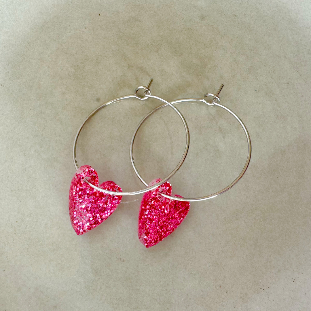 Oorbellen Hoops Lume Charms Glitter | Hearts - Magenta