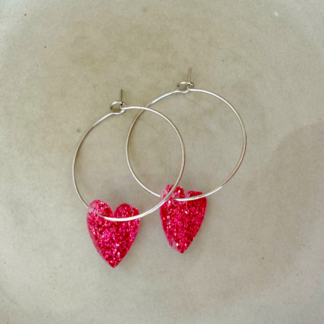 Oorbellen Hoops Lume Charms Glitter | Hearts - Magenta