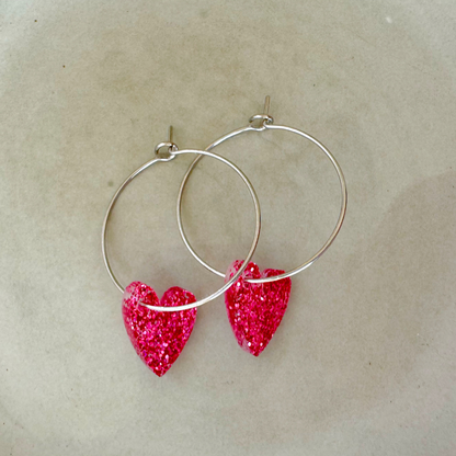 Oorbellen Hoops Lume Charms Glitter | Hearts - Magenta